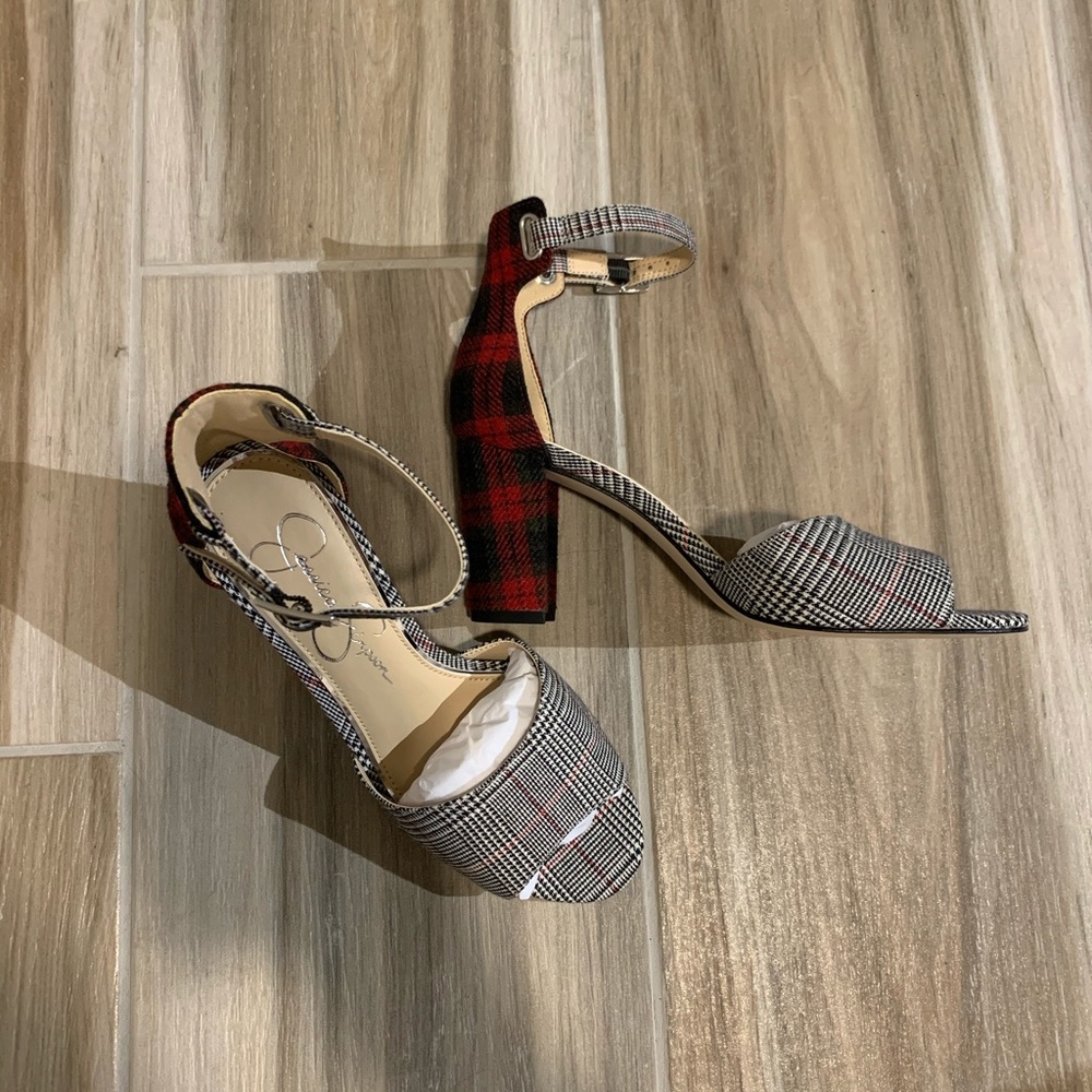 Jessica Simpson Red and Black Plaid Block Heel - Picture 2 of 7